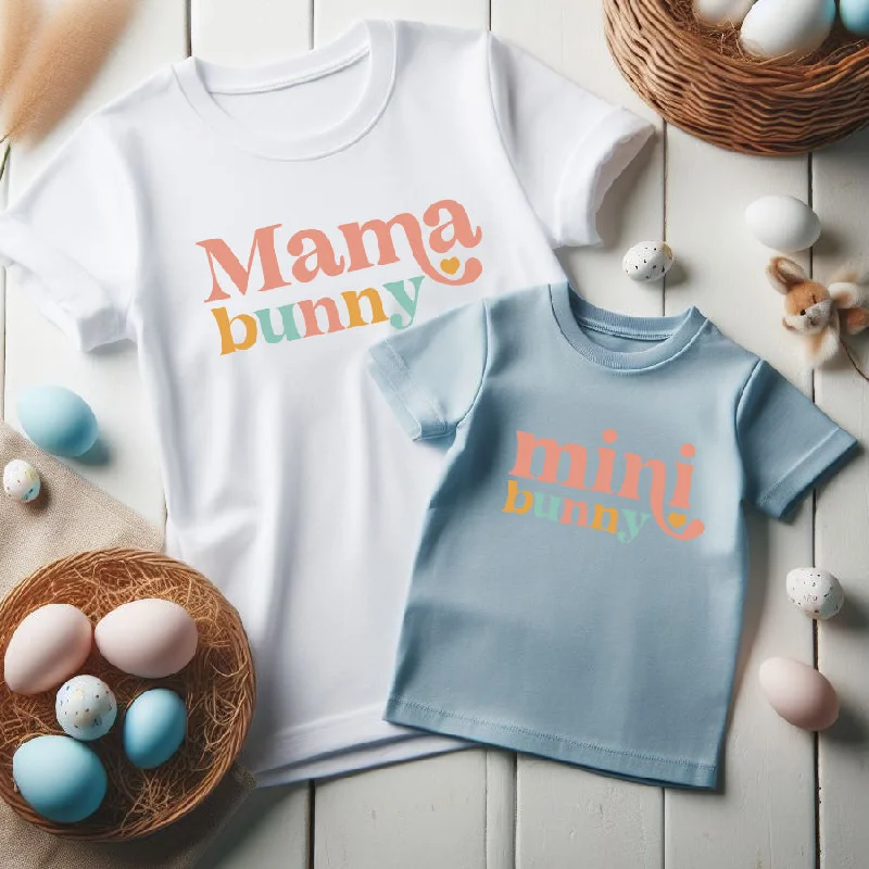 Mama Bunny/Mini Bunny Matching T-Shirts- White/Blue