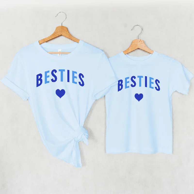 Besties Love Hearts Mum & Kid Matching Blue T-Shirts