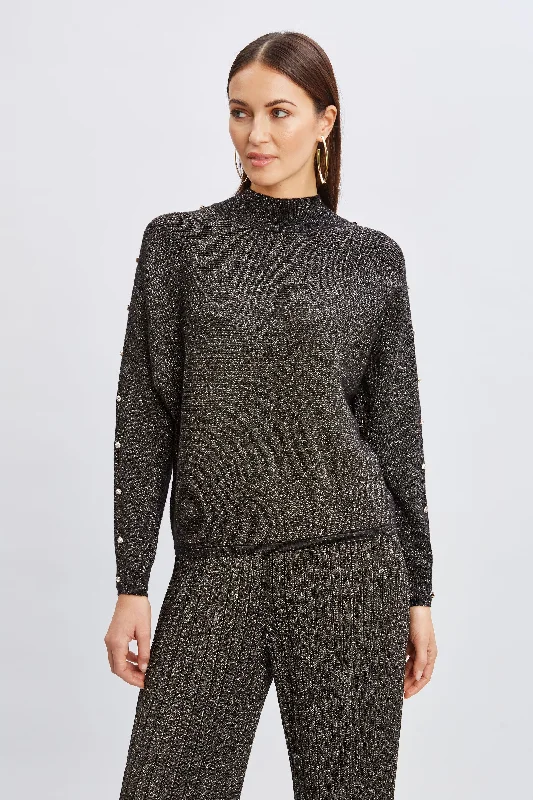 T-Tahari Crystal Sleeve Metallic Sweater