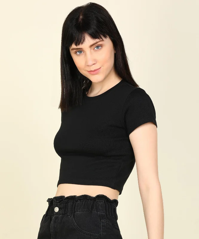 Womens Half Sleeve Crop Rib Top