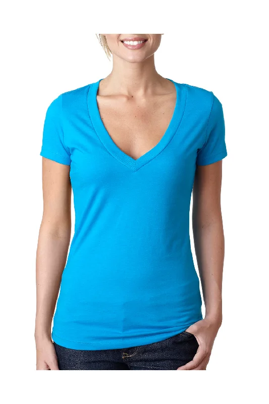 Next Level Womens CVC Jersey Short Sleeve V-Neck T-Shirt - Turquoise Blue - Closeout