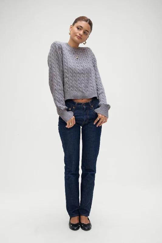 Varsity Cable Knit Sweater - Rain Cloud