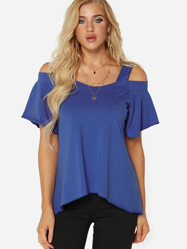 Custom Cold Shoulder Plain Short Sleeve T-Shirt