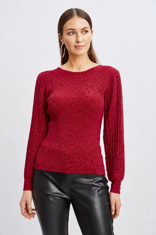 T-Tahari Pleated Sleeve Metallic Sweater