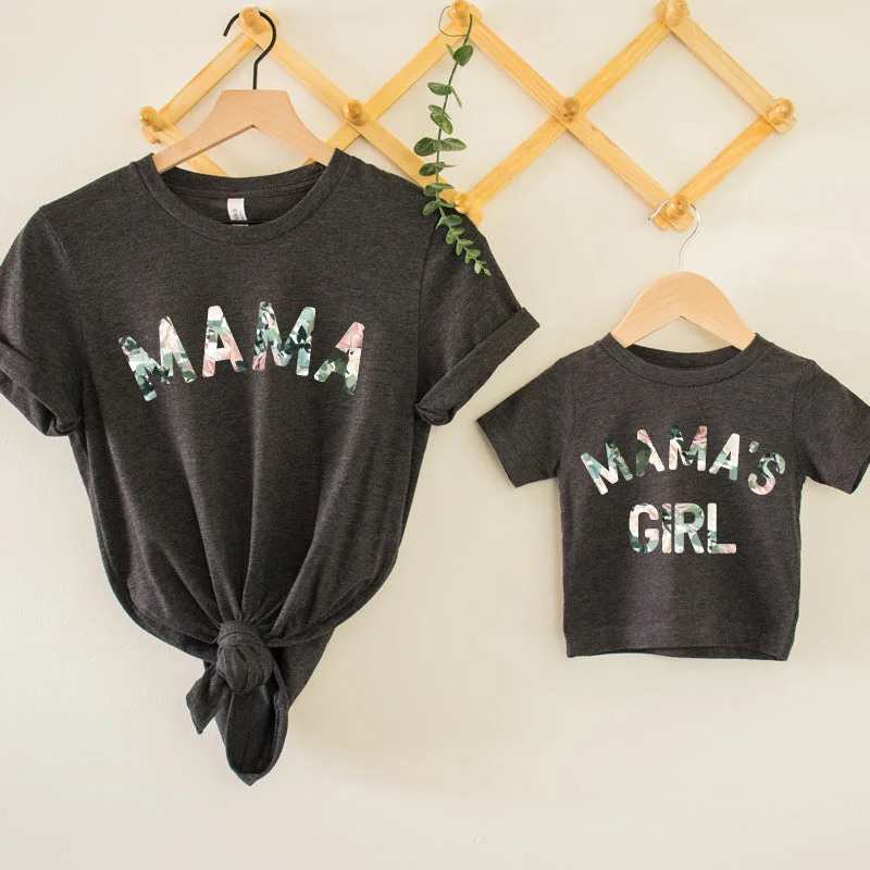 Mama & Mama's Girl Floral Matching Charcoal T-Shirts