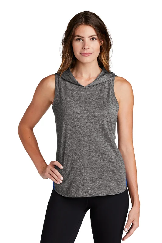 Sport-Tek Womens Draft Moisture Wicking Hooded Tank Top Hoodie - Heather Dark Grey/True Royal Blue