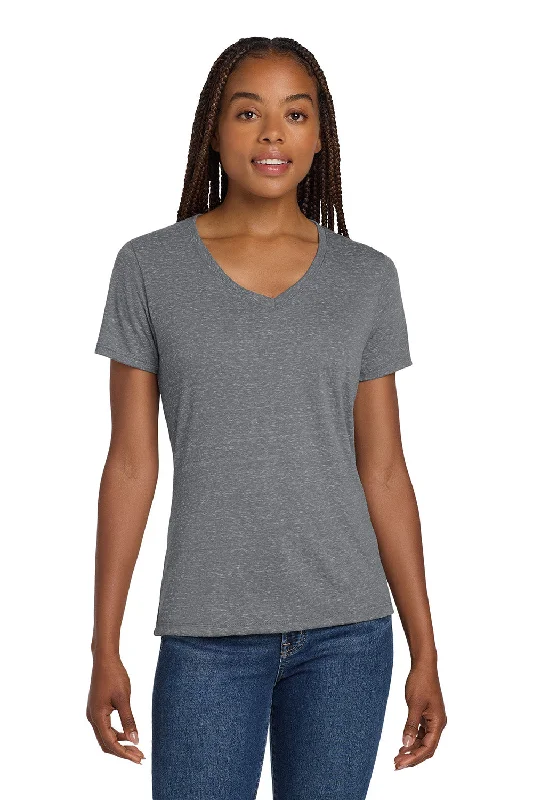 Jerzees Womens Vintage Snow Short Sleeve V-Neck T-Shirt - Heather Charcoal Grey - Closeout