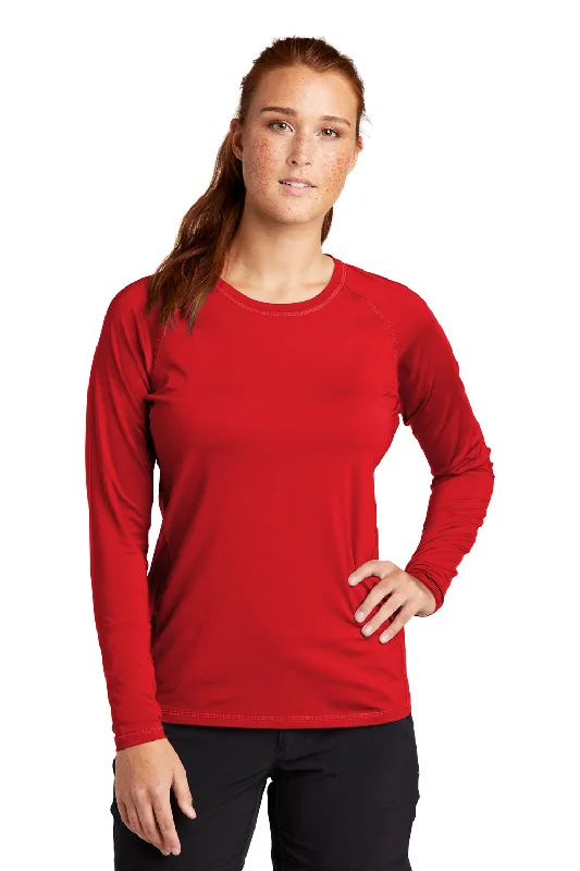 Sport-Tek Womens Rashguard Moisture Wicking Long Sleeve Crewneck T-Shirt - True Red - Closeout