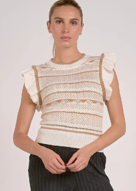 Elan Lucy S/S Sweater - White/ Tan