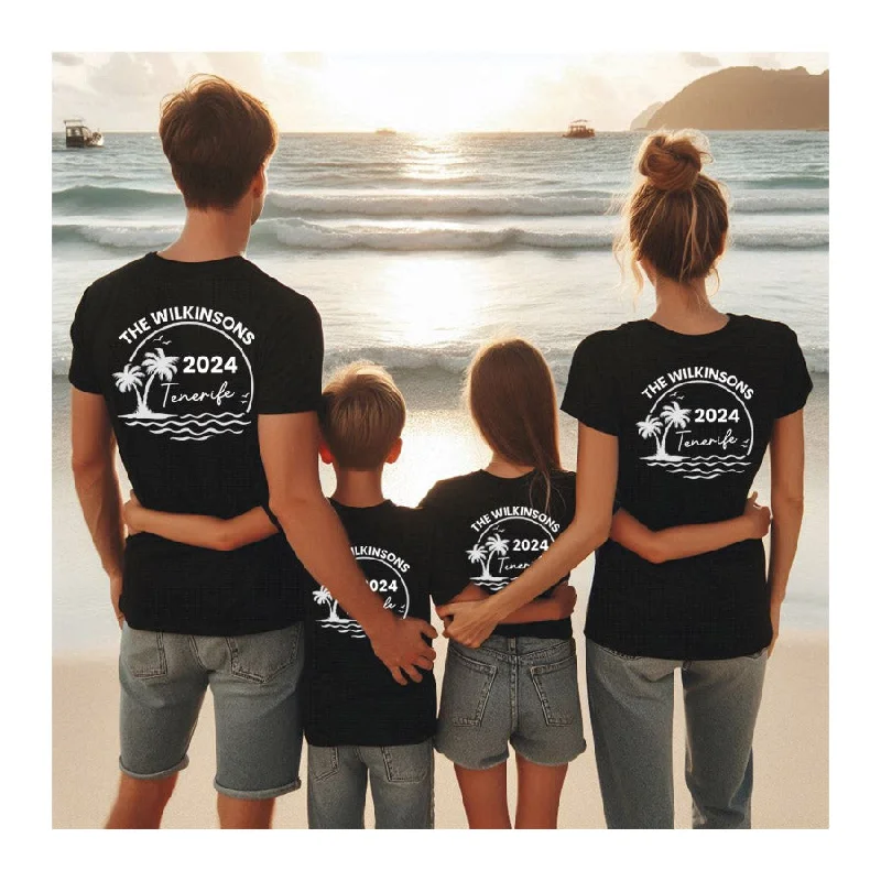 On Our Hols 24- Personalised Back Logo Family Matching T-Shirts- Black