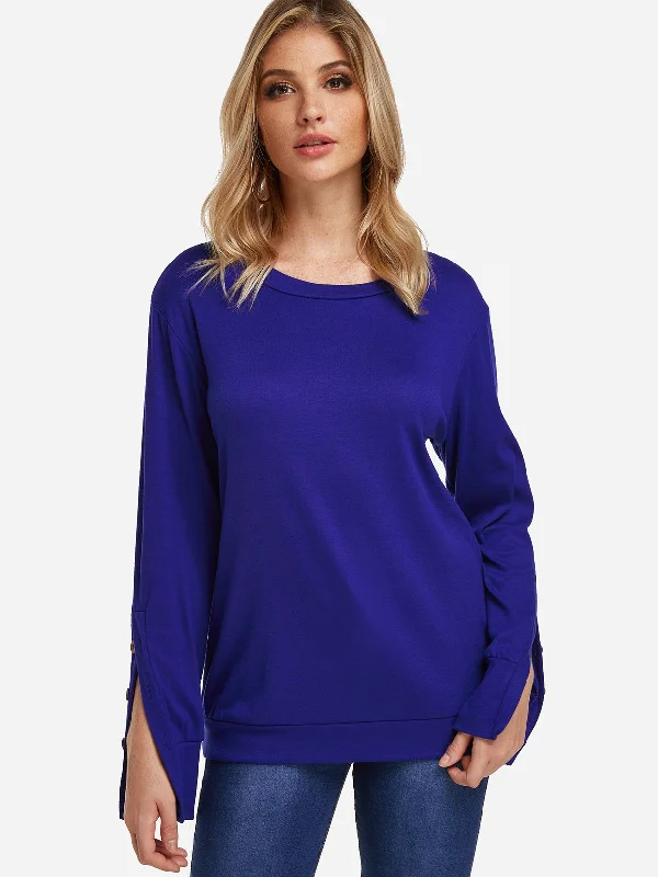 Custom Crew Neck Plain Slit Long Sleeve T-Shirts