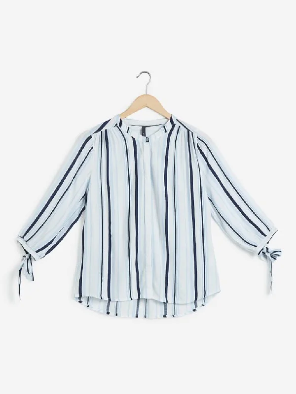 LOV Blue Striped Petal Top