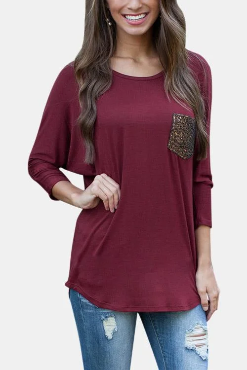 Custom Round Neck 3/4 Sleeve Burgundy T-Shirts