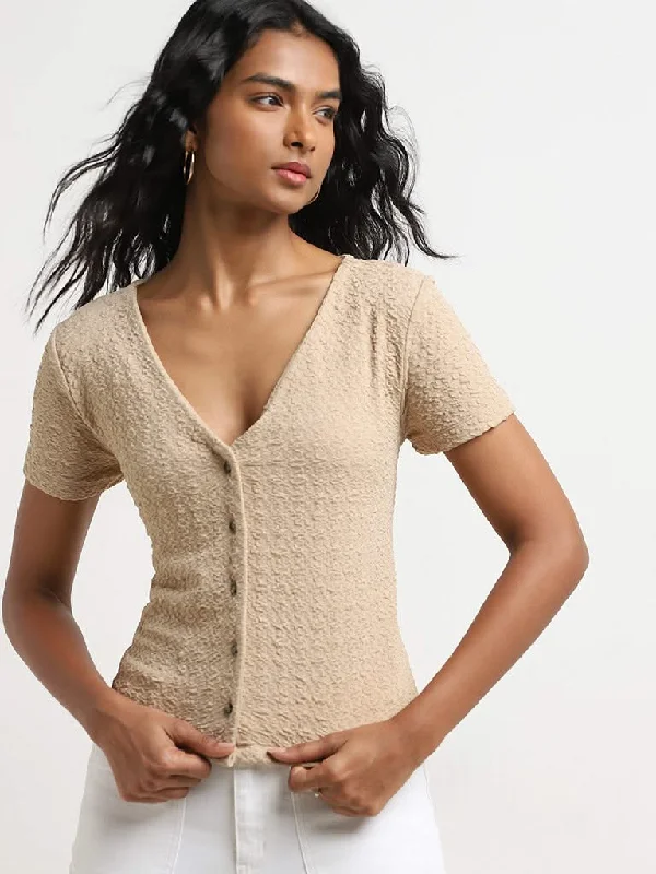 LOV Beige Textured Blouse