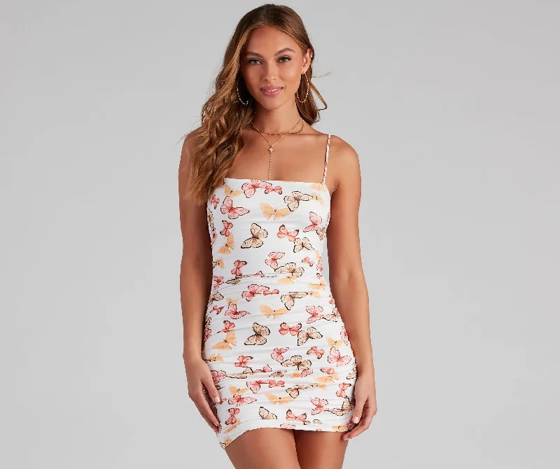 Free The Butterfly Ruche Mini Dress