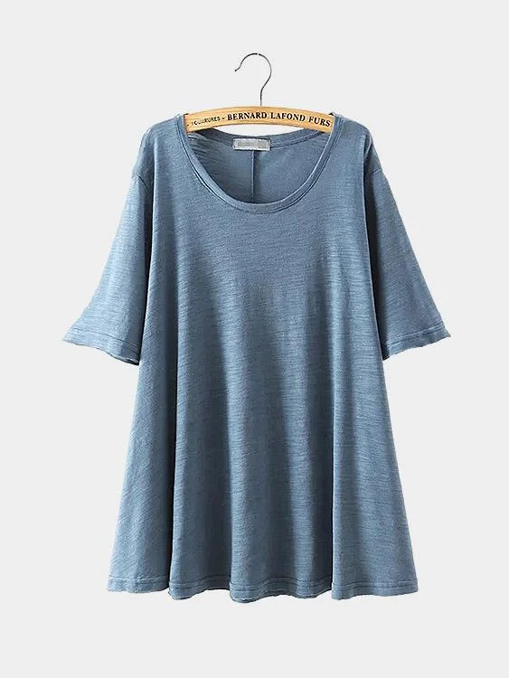 Custom Round Neck Half Sleeve Slit Hem Blue T-Shirts