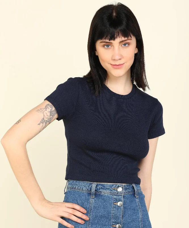 Womens Half Sleeve Crop Rib Top