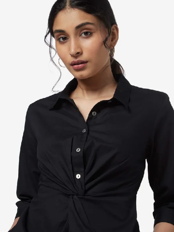 LOV Black Pure-Cotton Taylor Shirtdress