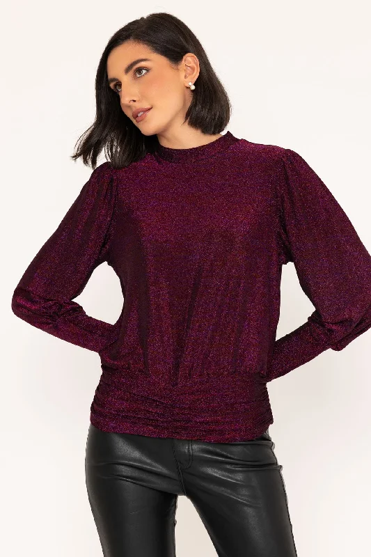 Long Sleeve Lurex Top in Burgundy