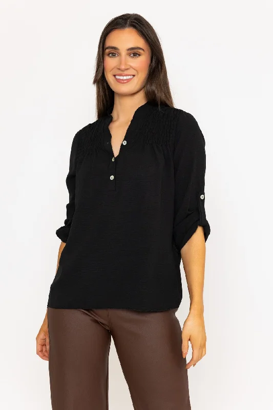 Black Turn Up 3/4 Length Sleeve Top