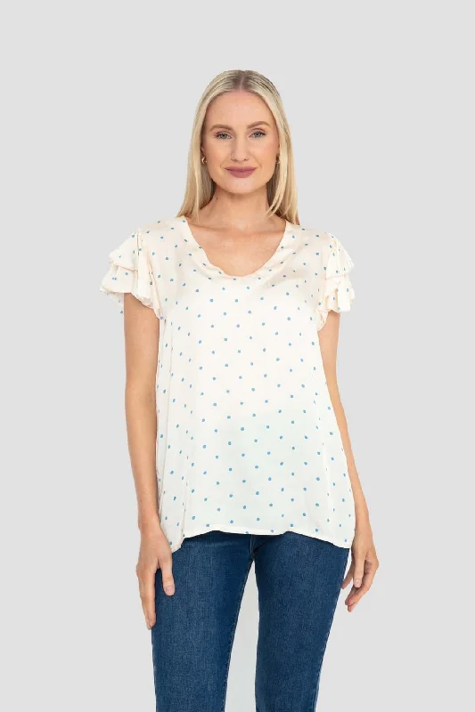 Blue Polka Dot Satin Top