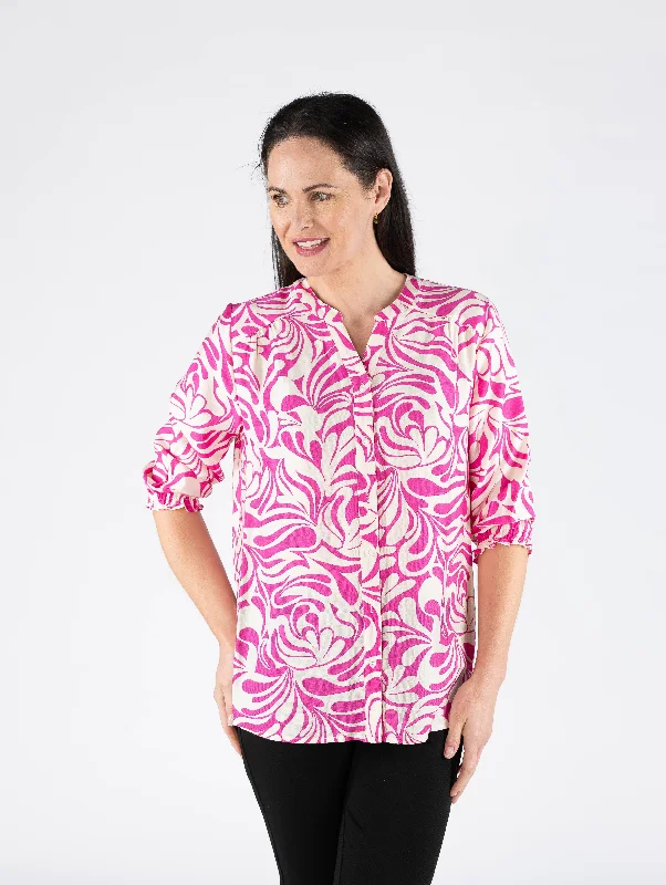 Cerise White Blouse With Elasticated Sleeve