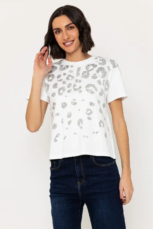 White T-Shirt with Silver Sequin Detail