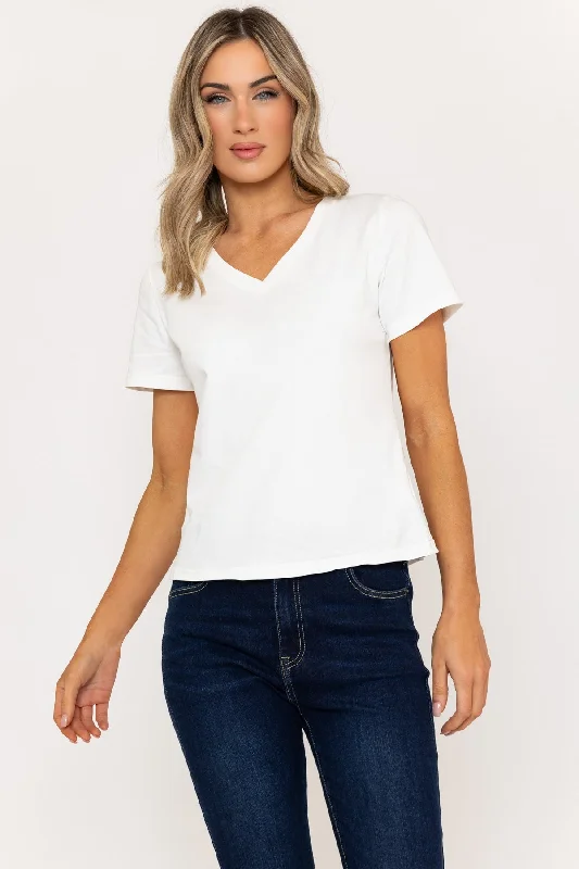 Short Sleeve Super Soft V-Neck Tee in White