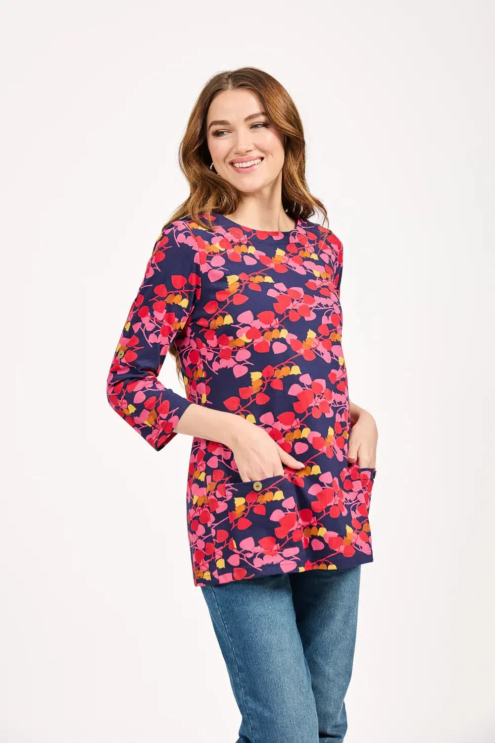 Leaf Print Tunic - Pink