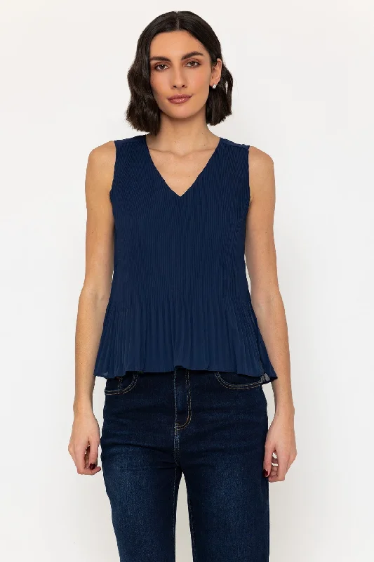 Sleeveless Pleated Chiffon Top in Navy