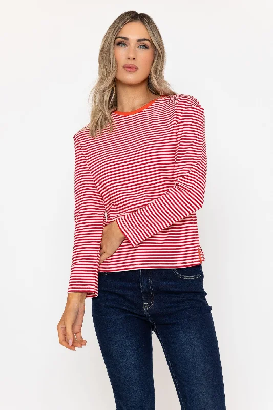 Heavy Weight Long Sleeve Red Stripe Top