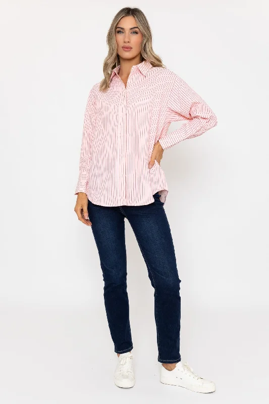 Cotton Blend Long Sleeve Red Stripe Shirt