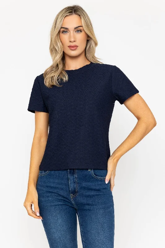 Navy Textured Short Sleeve Top