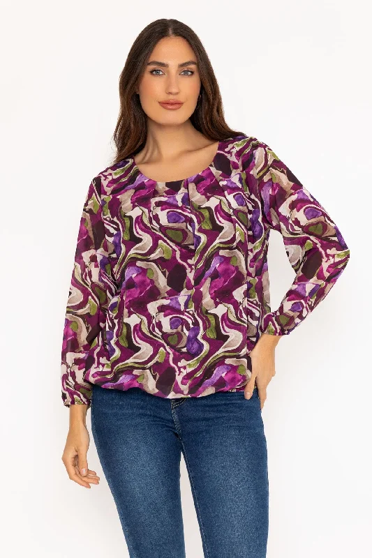 Long Sleeve Pink Printed Blouse