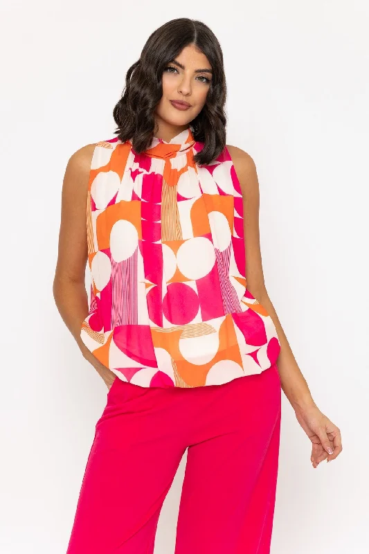 Pink & Orange Printed Sleeveless Halter Top