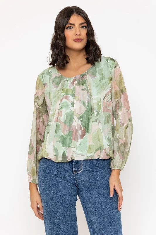 Long Sleeve Khaki Printed Blouse